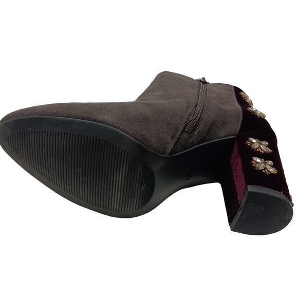 Faryl Roen Ankle Boots Sz 8.5 Maroon Colorblock Jeweled Cowgirl Boho Patchwork - Picture 15 of 16